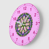 うわー!ピンク数々の色のミニチュアパンジー ラージ壁時計 (傾斜)