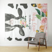 うわー 一歳の誕生日 ピンクのギンガムと花柄の背景 タペストリー (インサイチュ(横))