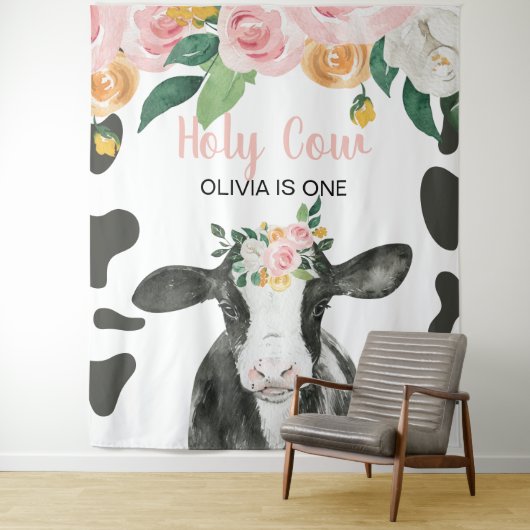 うわー 俺はピンクのギンガム 花柄の誕生日 タペストリー (インサイチュ)