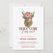 うわー 1歳の花の女の子の誕生日 招待状 (正面)