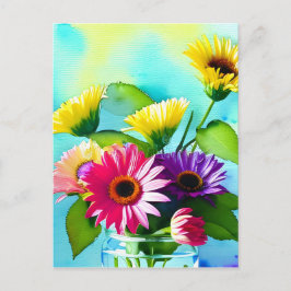 うわ～ファクター。花瓶と花鮮やか色 ポストカード
