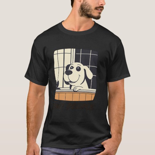 うわ、人間... 面白い サラシスティックな 内向型 可愛い犬L Tシャツ (正面)