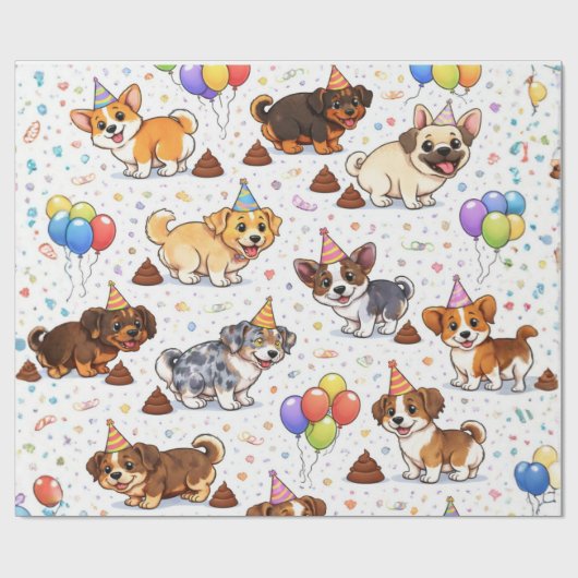 うんちをする犬の誕生日お祝い ラッピングペーパー (フラット)