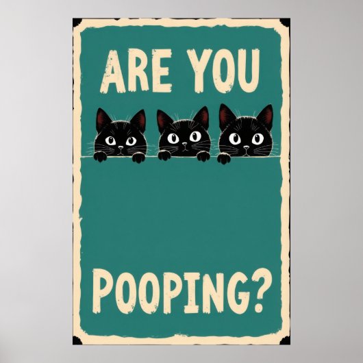 うんちをする3匹の黒猫がのぞいている ポスター (正面)