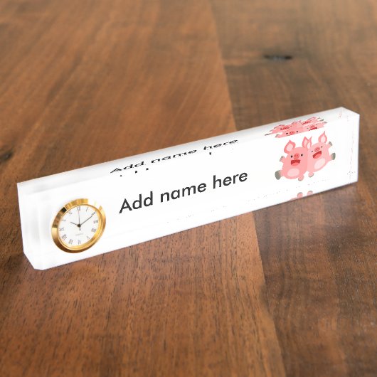 うん!!かわいい漫画の豚の名前プレートと時計 デスクネームプレート (側面)