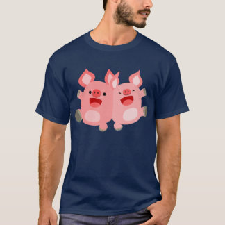 うん!!かわいい漫画の豚のTシャツ Tシャツ