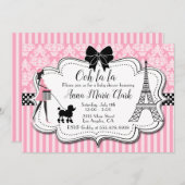 うーらら - パリのプードル ピンク ベビーシャワー 招待状 (正面/裏面)