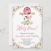 うーわ！ピンクの花柄でお誕生日パーティー 招待状 (正面)