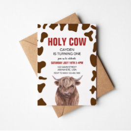 うーわ！赤い格子模様の牛の誕生日パーティー招待状 招待状