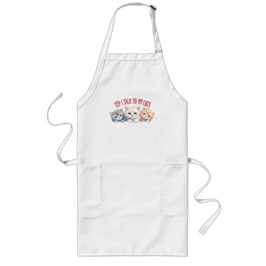 ええっと猫と話しますかわいいトリオ猫デザイン ロングエプロン (正面)