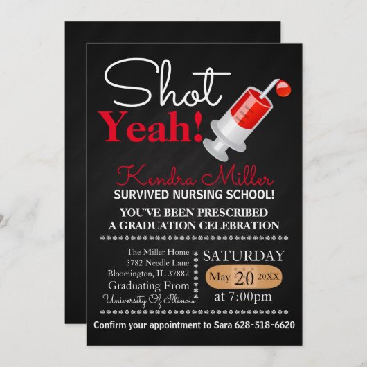 ええ撃たれる! 看護専門学校の卒業の招待状 招待状 (正面/裏面)