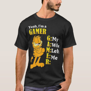ええ私はゲーマー私の妻は私のゲーミング離れキャットをおもしろいする Tシャツ