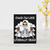 えっと、マジで死んだみたい スケルトン コーヒー ハロウィン カード (黄色い花)