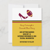 えんじと黄色のフットボールウェディング・セーブ・ザ・デート 招待状 (正面)