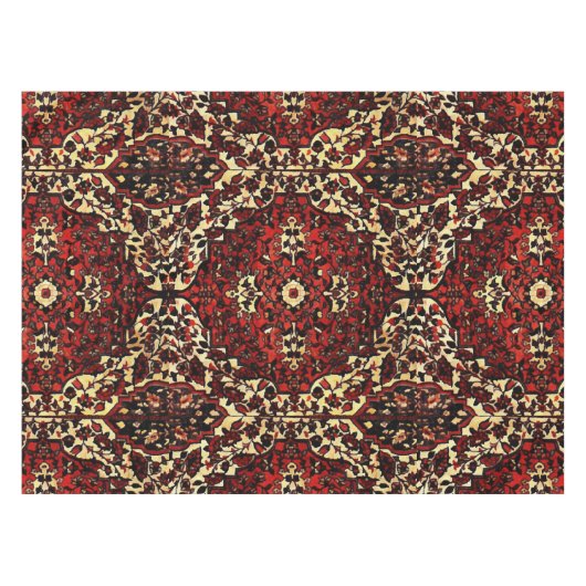 えんじ色およびクリーム色のペルシャ絨毯の一見 テーブルクロス (正面(横))