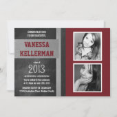 えんじ色および灰色2の写真の黒板の卒業 招待状 (正面)