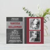 えんじ色および灰色2の写真の黒板の卒業 招待状 (スタンド正面)