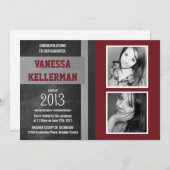 えんじ色および灰色2の写真の黒板の卒業 招待状 (正面/裏面)