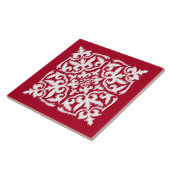 えんじ色および白いイカットのダマスク織パターン- タイル (側面)