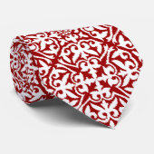 えんじ色および白いイカットのダマスク織パターン- ネクタイ (ロール)