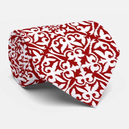 えんじ色および白いイカットのダマスク織パターン- ネクタイ (ロール)