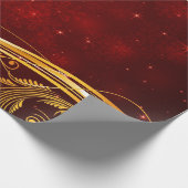 えんじ色および金ゴールドのクリスマス ラッピングペーパー (角)