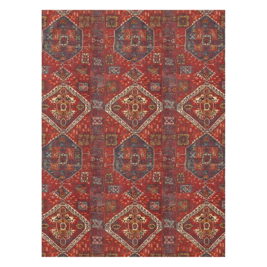 えんじ色および青いの東洋の敷物のデザイン テーブルクロス (正面)