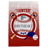 えんじ色および青い星の野球選手の誕生日- ミディアムペーパーバッグ (裏面)