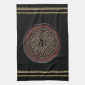 えんじ色および黒い金属ケルト結び目模様 キッチンタオル (縦)