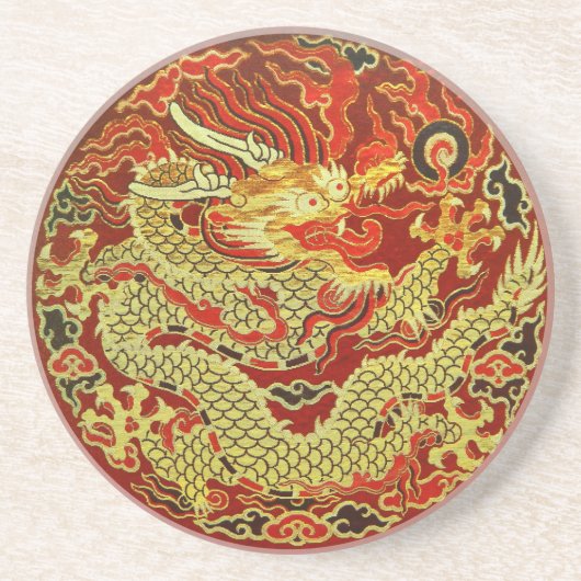 えんじ色で刺繍される金アジアドラゴン コースター (正面)