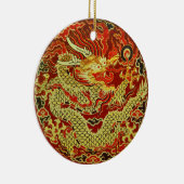 えんじ色で刺繍される金アジアドラゴン セラミックオーナメント (右)