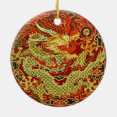 えんじ色で刺繍される金アジアドラゴン セラミックオーナメント (裏面)