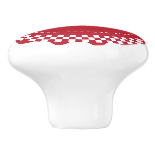 えんじ色のおよび白によって市松模様にされる帆立貝 セラミックノブ (側面)