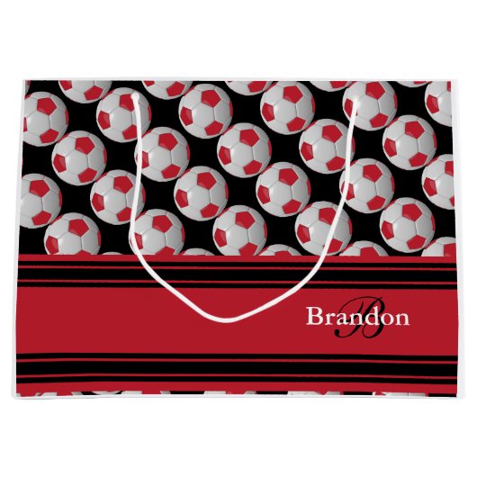 えんじ色のサッカーボールを個人化して下さい ラージペーパーバッグ (正面)