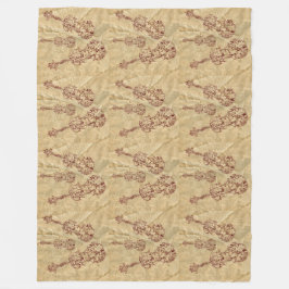 えんじ色のバイオリンラインスケッチによってしわを寄せられるペーパー一見 フリースブランケット