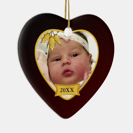 えんじ色のベビーの初めてのクリスマスの写真のオーナメント セラミックオーナメント (右)