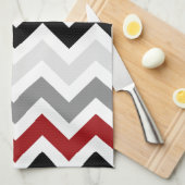 えんじ色の灰色の白黒のシェブロンの台所タオル キッチンタオル (四つ折り)