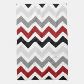 えんじ色の灰色の白黒のシェブロンの台所タオル キッチンタオル (縦)