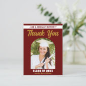 えんじ色の金色の卒業写真 卒業ありがとうございます ポストカード (スタンド正面)