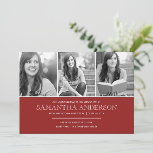 えんじ色シンプルな優雅の卒業の招待状- 招待状 (スタンド正面)