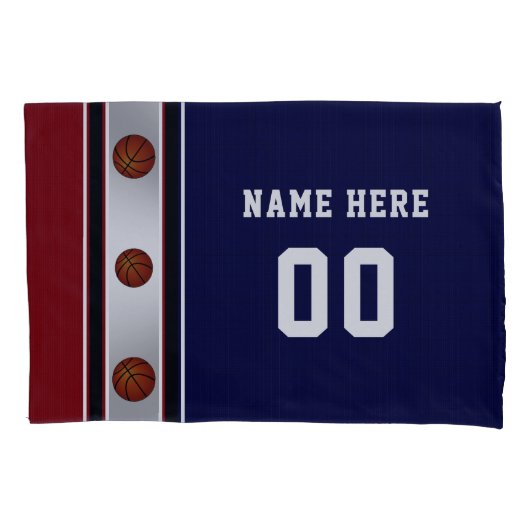 えんじ色、白くおよび青のバスケットボールの枕箱 枕カバー (正面左)