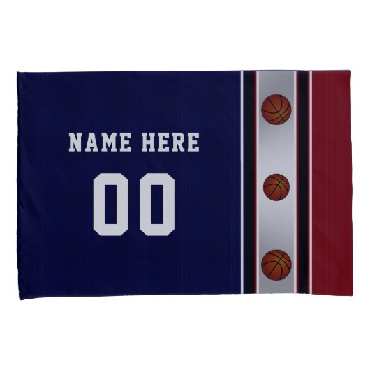 えんじ色、白くおよび青のバスケットボールの枕箱 枕カバー (正面右)