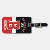 えんじ色、白くおよび黒いスポーツのデザイン ラゲッジタグ (正面横)