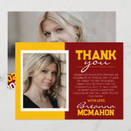 えんじ&ゴールドの卒業式2写真感謝カード 招待状