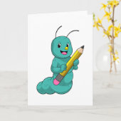 えんぴつを持ったケータピラー カード (黄色い花)