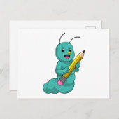 えんぴつを持ったケータピラー ポストカード (正面/裏面)