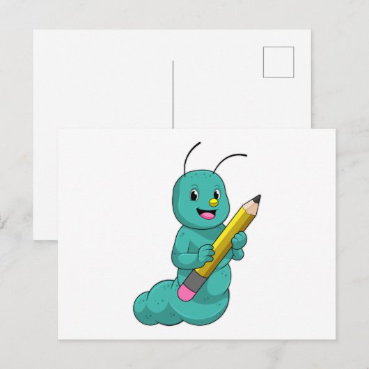 えんぴつを持ったケータピラー ポストカード (正面/裏面)