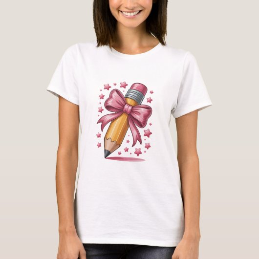えんぴつキュートリボン先生感謝学校 Tシャツ (正面)