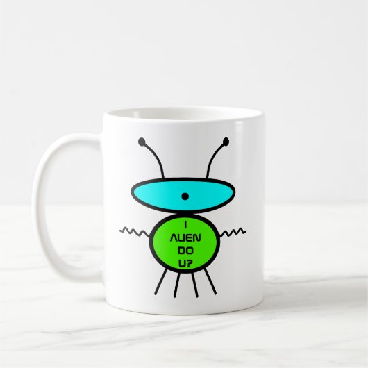 え、宇宙人じゃないよね?コーヒー!(宇宙人のスケッチ) コーヒーマグカップ (左)