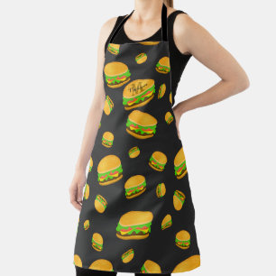おいしいおもしろいクールのハンバーガーパターンモノグラム エプロン